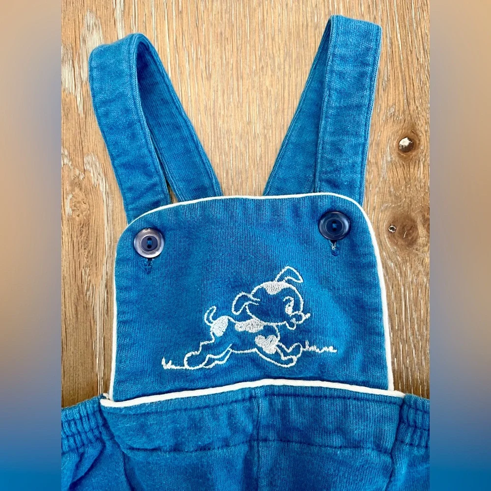 Carter’s Blue Cotton Overalls with embroidered puppy running, size‎ XL VTG 70s